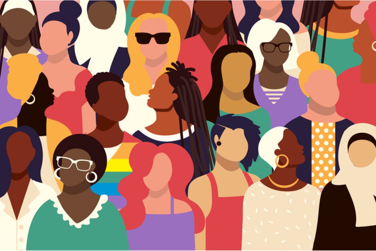 Vector illustration of a Crowd of diverse women with various expressions vibrant colors. Vibrant colors. Easy to edit. Vector eps and jpg in download.